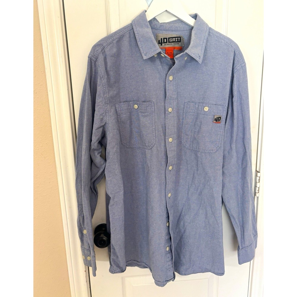 40 Grit by Duluth Trading Men's XLT Big & Tall Blue Solid Cotton Shirt Pockets